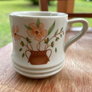Vintage Ceramic Coffee Mugs with Floral Basket Design – Set of 3
